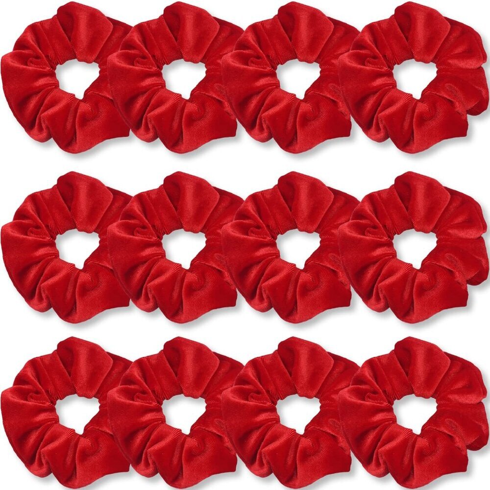 Red Scrunchies, Premium Velvet Soft Hair Scrunchy, Solid Colors Thick Elastic Ba